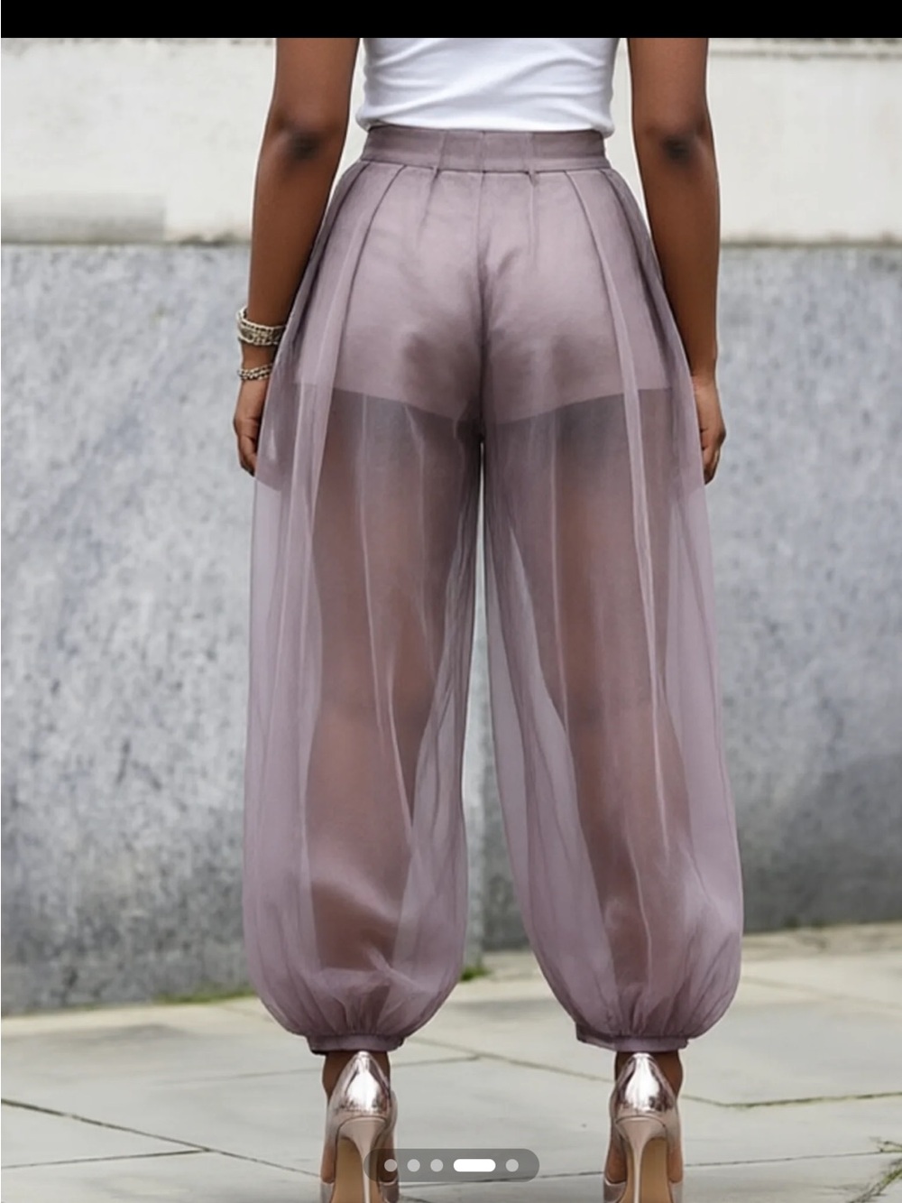 STYLEWE Sheer Balloon Wide-Leg Pants in Dusty Mauve - Picture 2 of 2